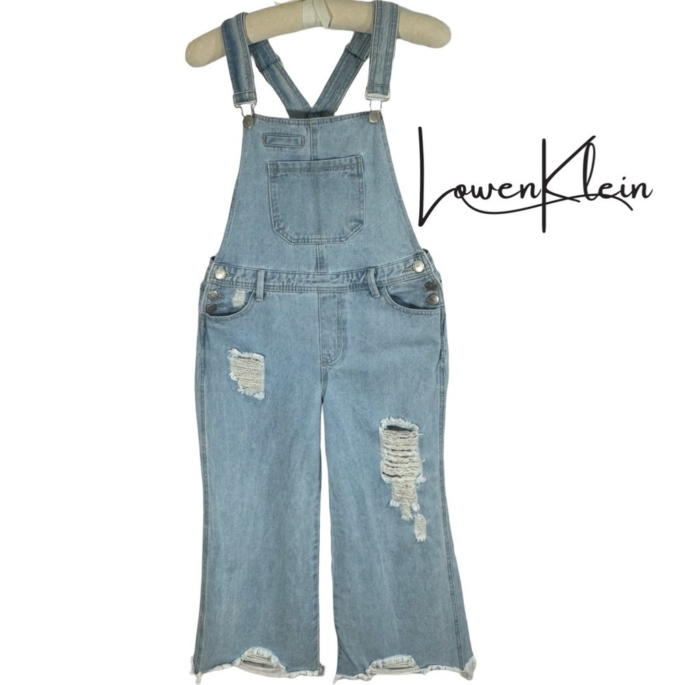Hot Kiss Women Distressed Denim Overalls Jeans Raw Hem Size 7